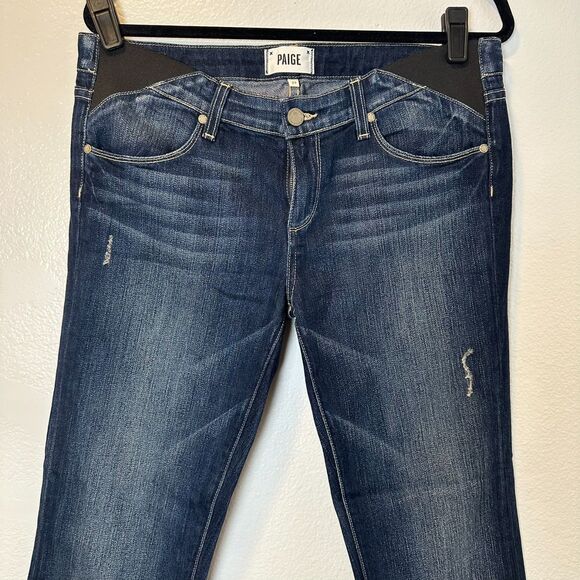 Paige Size-29 Womens Jeans Skyline Boot Dark Maternity Whiskered Distressed - Picture 10 of 16